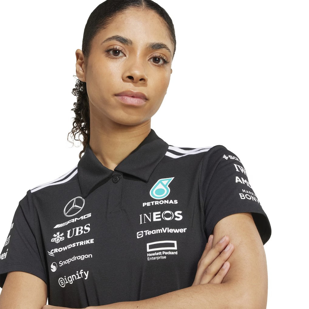 Mercedes AMG Petronas adidas Replica F1 2025 Team Polo - Black - Womens