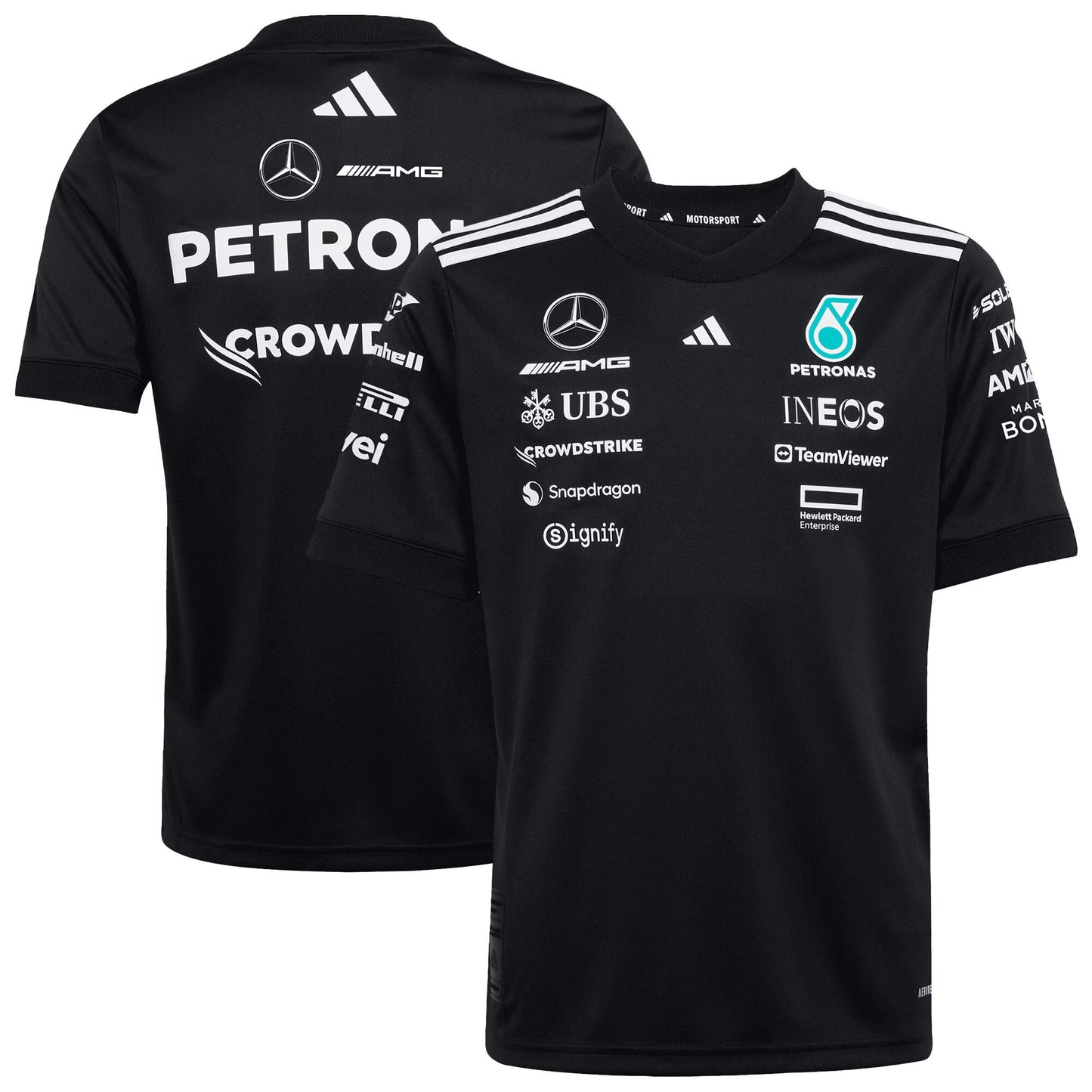 Mercedes AMG Petronas adidas F1 2025 Team Driver Replica T-Shirt - Black - Kids
