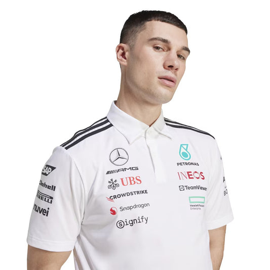 Mercedes AMG Petronas adidas replica F1 2025 Team Polo - White